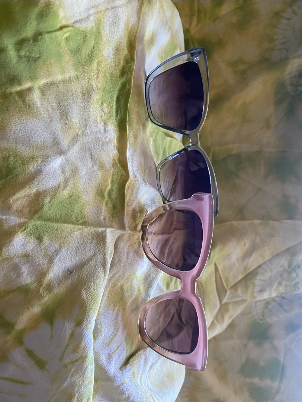 Women's Pink/Tan Ombre and Grey Cat-Eye Sunglasses with Clear Accents